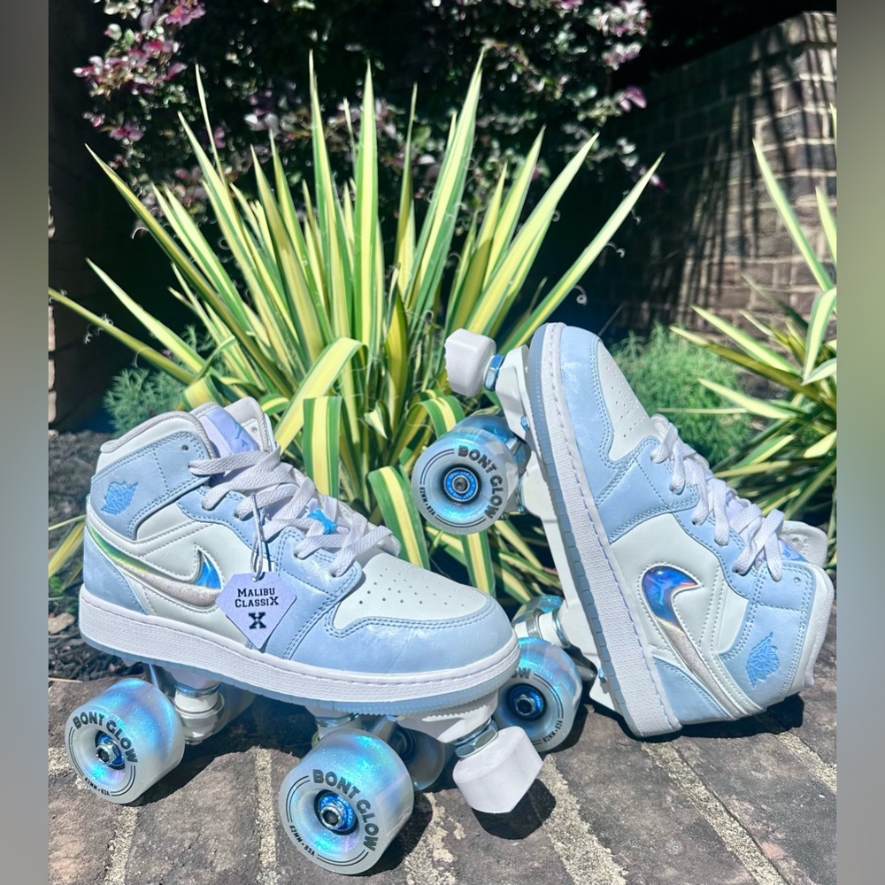 "Sands of Time" Jordan 1 Roller Skates w/ Glitter/Sand Swoosh, light up wheels